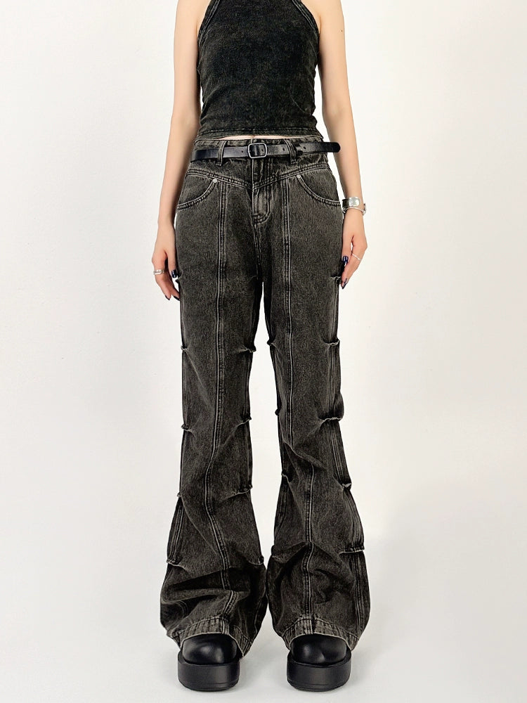 Weekend Discounts to Celebrate Wide Leg Denim Jeans with Contrast Stitching