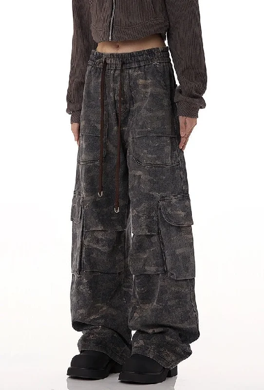 Weekend Savings Spree Vintage Camo Print Cargo Pants with Elastic Waist
