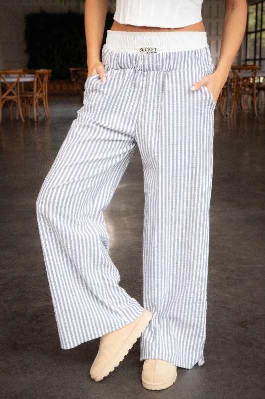 Weekend Discounts to Grab Elissa Striped Double Banded Pants, Navy