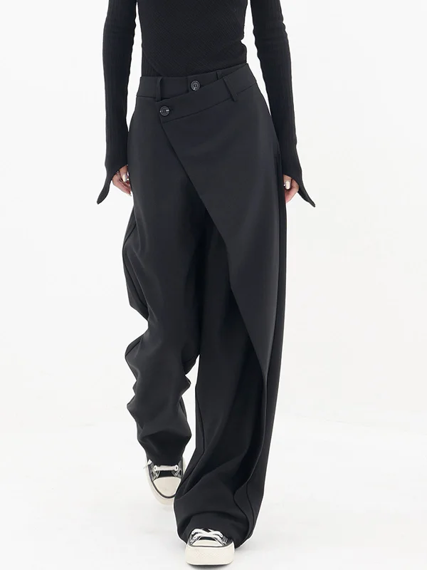 Limited Supply Asymmetrical Layer Button Trendy Wide Leg Dress Pants