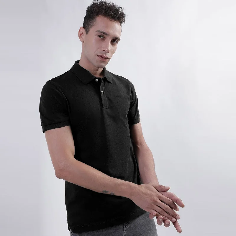 Savings Soar This Weekend Men Basic Soft Cotton Black Pique Polo Shirt
