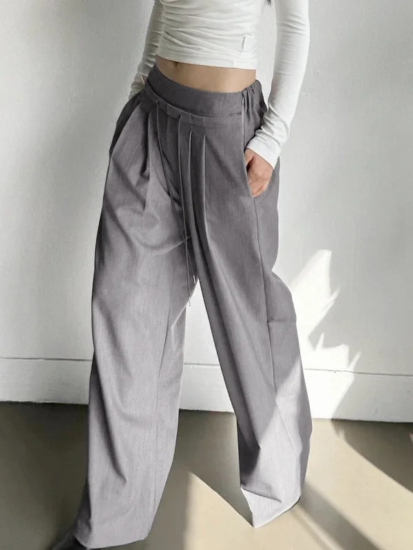 Weekend Discounts to Celebrate Drawstring Pleat Wide Trendy Leg Dress Pants