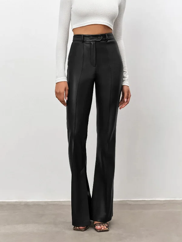 Weekend Specials to Love High Waisted Leather Trendy Straight Leg Flare Pants