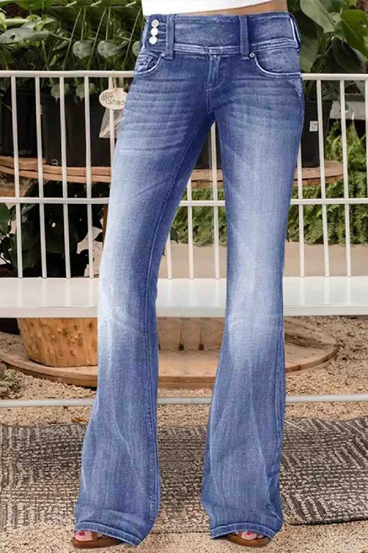 Weekend Offers That Amaze Retro Side Button Mid Rise Flares Jeans