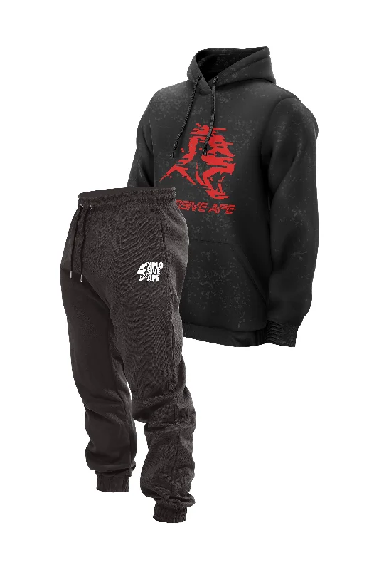Savings Soar This Weekend XAPE Glitch Acid Wash Hoodie & Ultimate Joggers Combo - Black/Charcoal