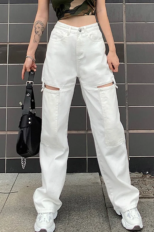 Time-Sensitive Solid Distressed Straight Jeans