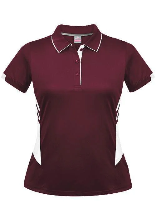 Flash Sale Ladies Tasman Polo Maroon/White