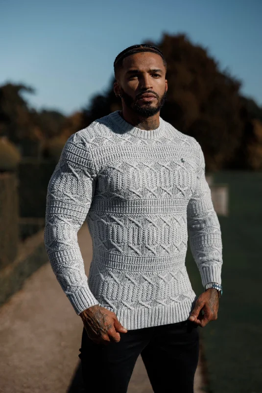 Daily Specials Father Sons Greyl Knitted Cable Link Crew Super Slim Jumper With Metal Decal - FSN072 Daily Specials Father Sons Greyl Knitted Cable Link Crew Super Slim Jumper With Metal Decal - FSN072