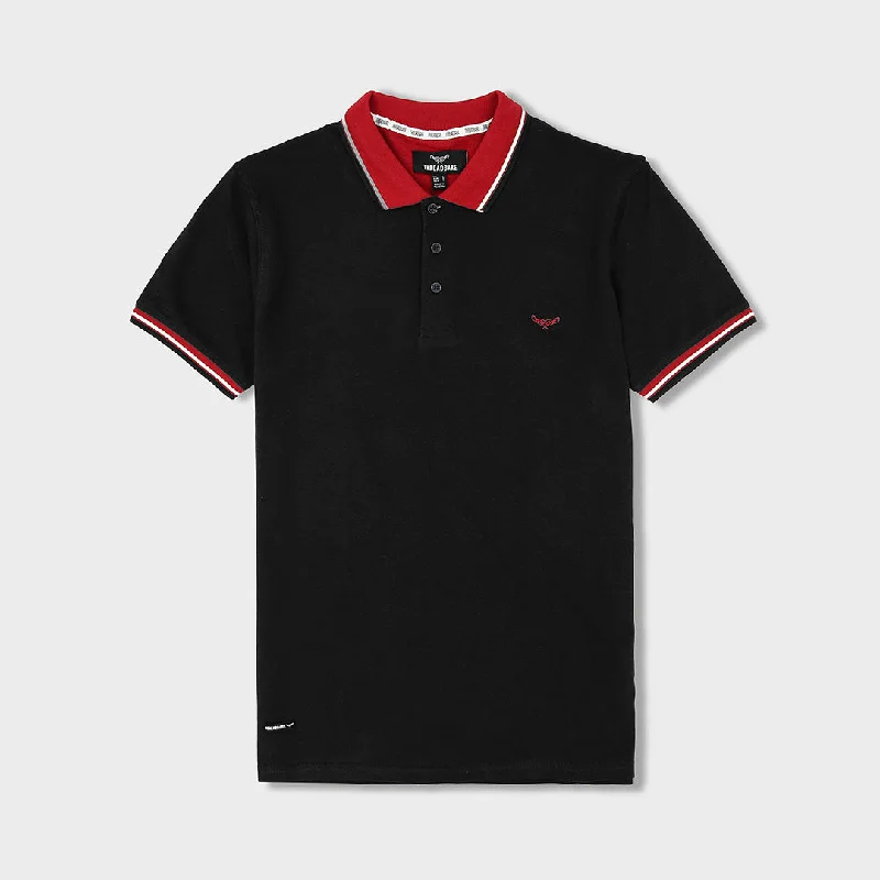 Weekend Offers You Can't Ignore Men Slim Fit Embroidered Black Pique Polo Shirt