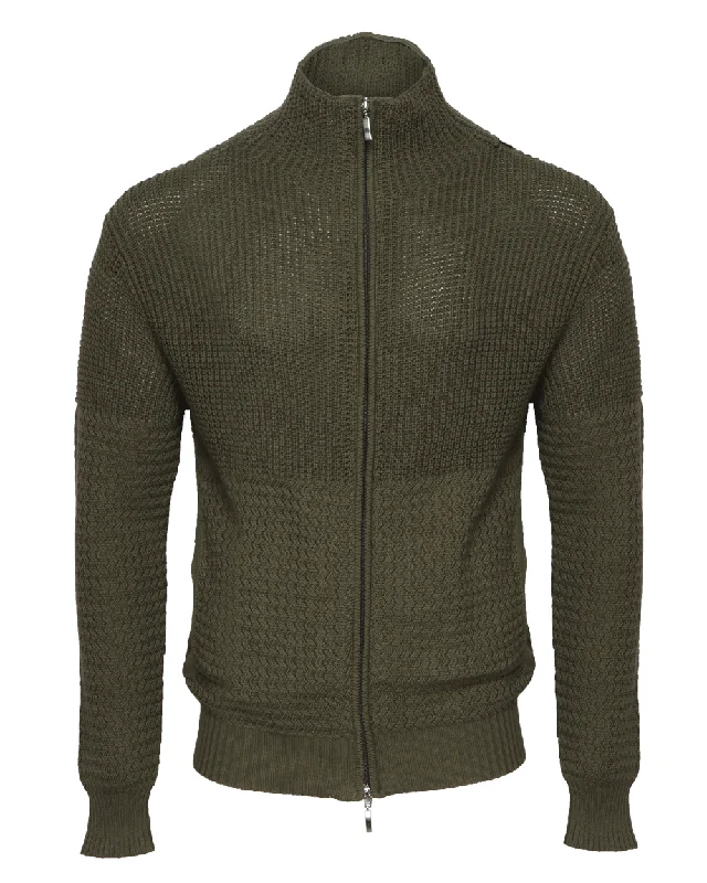 Weekend Discounts Worth Grabbing Military Green Double Zip Sweater