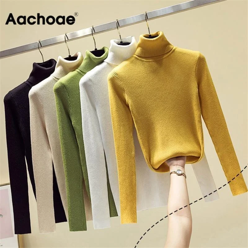 The Best Prices Knit Sweater Women Turtleneck Casual Pure Cashmere Pullover Autumn Winter Solid Long Sleeve Slim-jumper Soft Tops Pull Femme