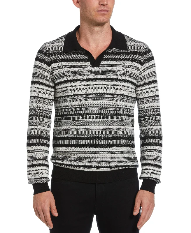 Time-Limited Offer Tua X Perry Ellis Collaboration Striped Jacquard Polo Sweater