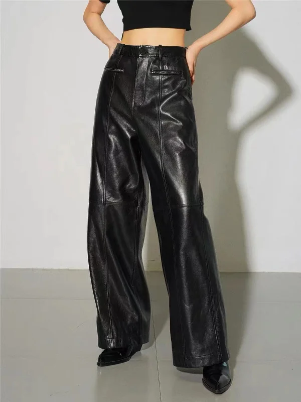 Unbeatable Deal Zippered Faux Leather Trendy Straight Leg Mid-waist Pants