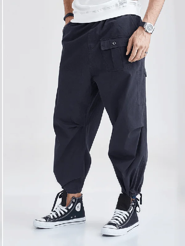 Weekend Offers That Please Mens 100% Cotton Multi-Pocket Drawstring Navy Jogger Pants