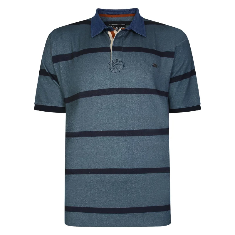 Crazy Savings KAM Men's KBS 5482 Short Sleeve Stripe Rugby Polo with Denim Collar in 2 Colours, 2XL to 8XL Crazy Savings KAM Men's KBS 5482 Short Sleeve Stripe Rugby Polo with Denim Collar in 2 Colours, 2XL to 8XL
