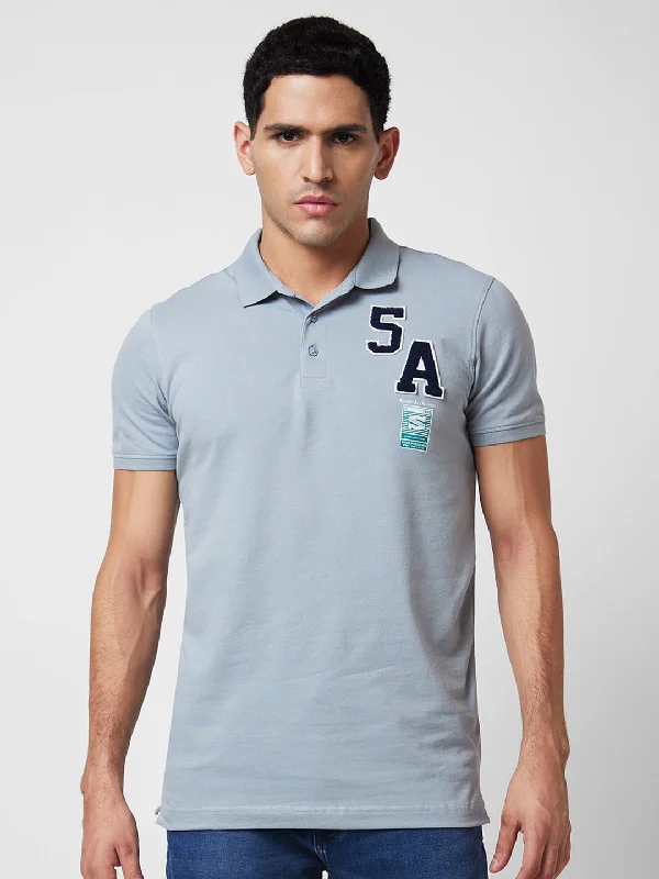 Best Bargains Spykar Grey Slim Half Sleeve Polo Neck T-Shirts For Men
