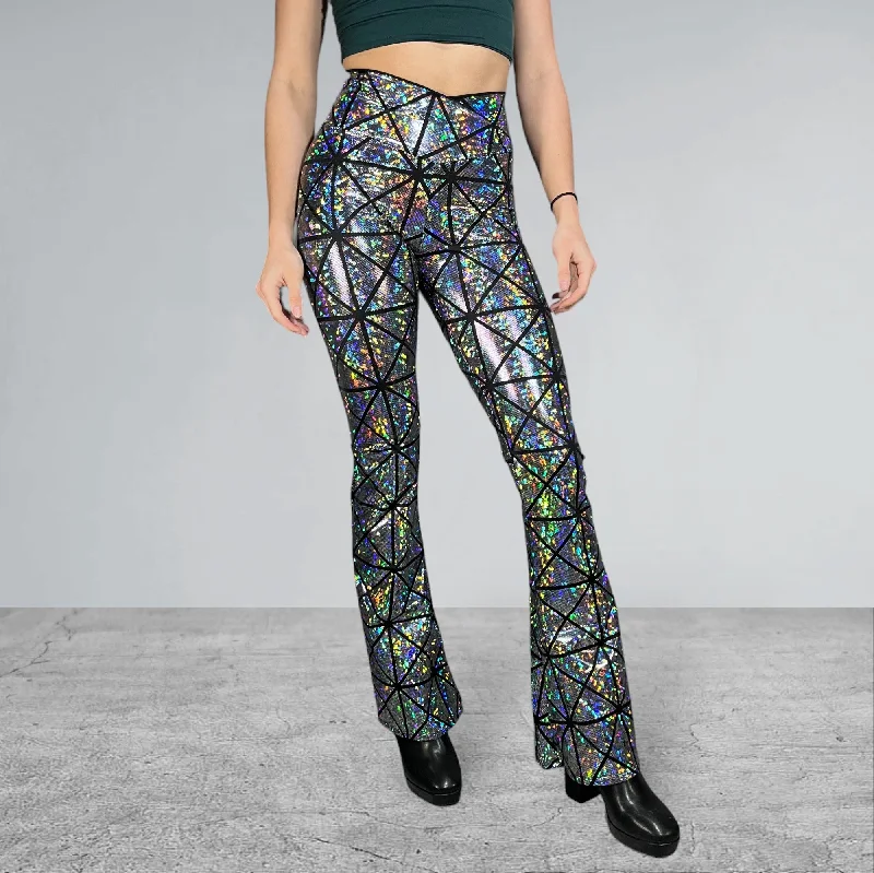 Your Weekend, Your Savings Crossover V-Waist Bootcut Flare Pants - Silver Glass Pane Holographic
