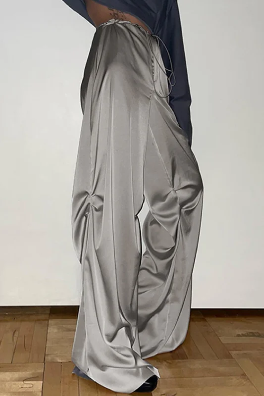 Weekend Specials to Grab Satin Drawstring Low-waisted Long Pants