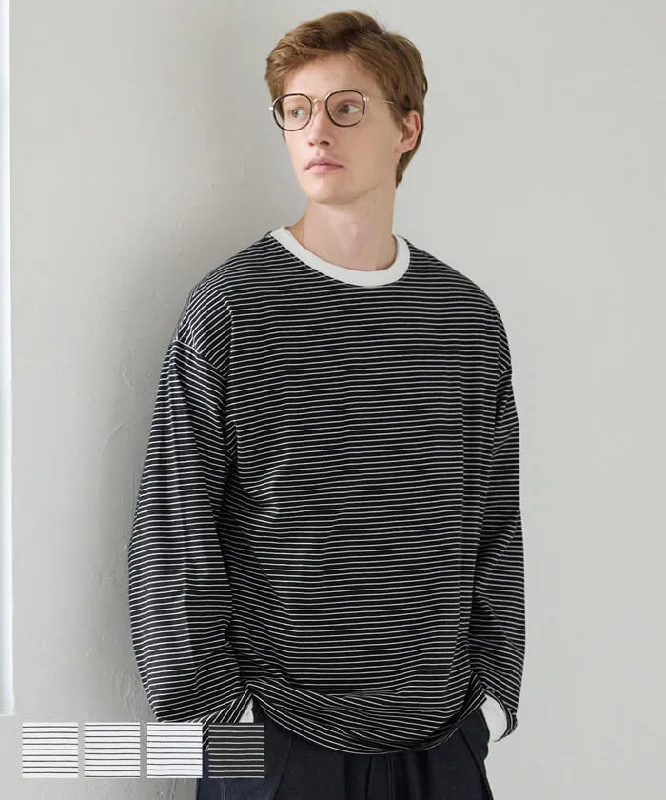 Special Promotion セール★1990円→1490円 Tシャツ メンズ カットソー ロンT リブ オーバーサイズ 伸縮性 クルーネック ロング丈 ボーダー 長袖 薄手 カジュアル メール便不可 24aw coca コカ