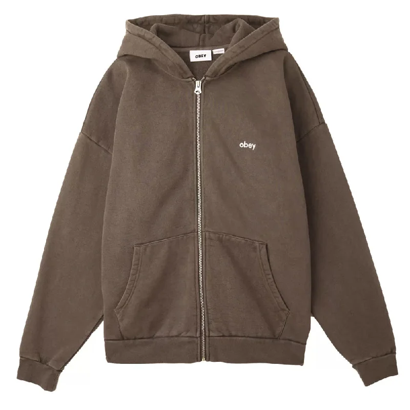 Blowout Sale Obey Lowercase Pigment Zip Hoodie Java Brown