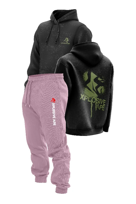 Weekend Deal XAPE Canister Acid Wash Hoodie & Originals Joggers Combo - Black/Pink