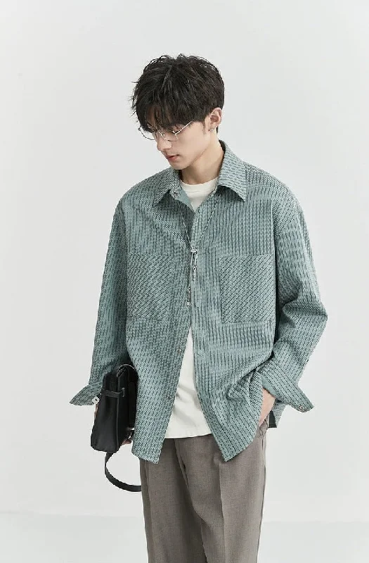 Special Price Herringbone Striped Overshirt with Chest Pockets