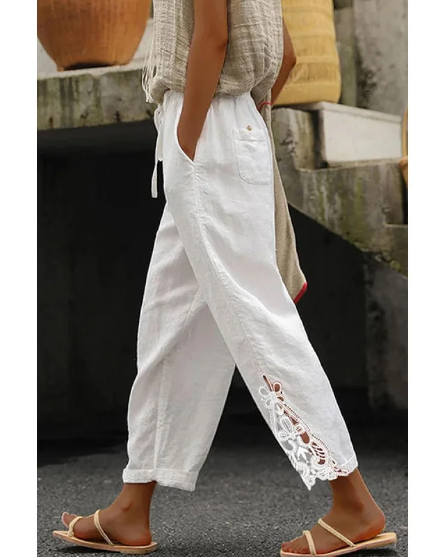Weekend Bargains to Cherish Azura Exchange Lace Splicing Drawstring Casual Cotton Pants - L