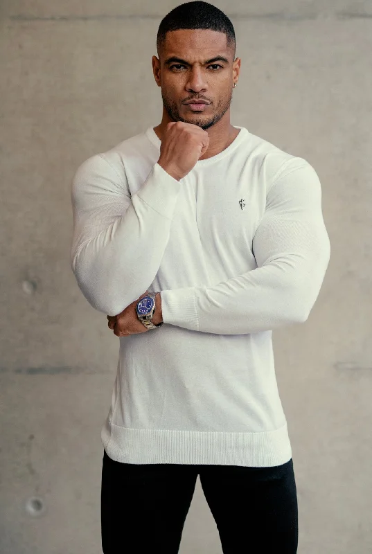 Price Reduction Father Sons Classic White Crew Neck Knitted Jumper with Gunmetal Emblem - FSH670