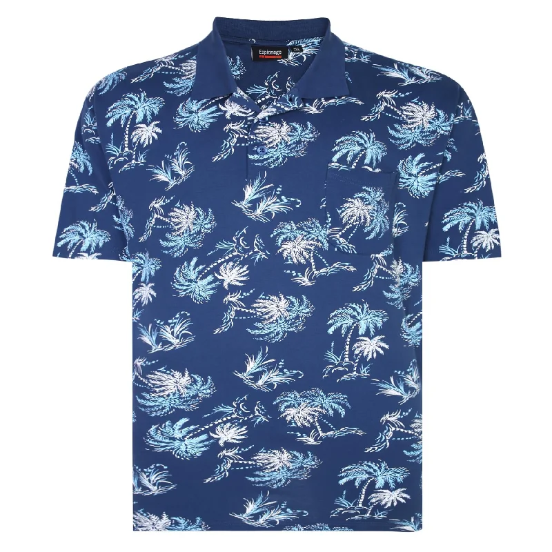 One-Day Only Espionage Mens Big Size Palm Printed Polo Shirt in 2XL-8XL