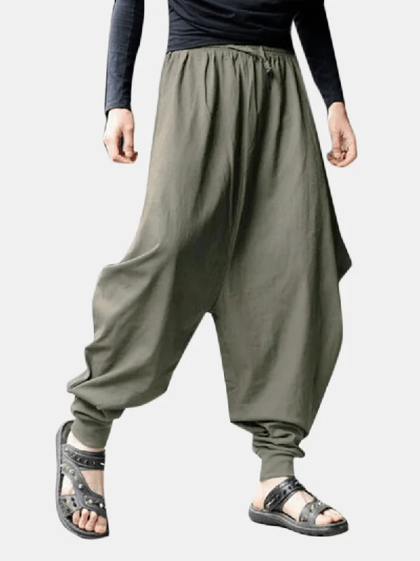 Weekend Specials to Relish Mens Casual Cotton Linen Solid Color Baggy Loose Harem Pants