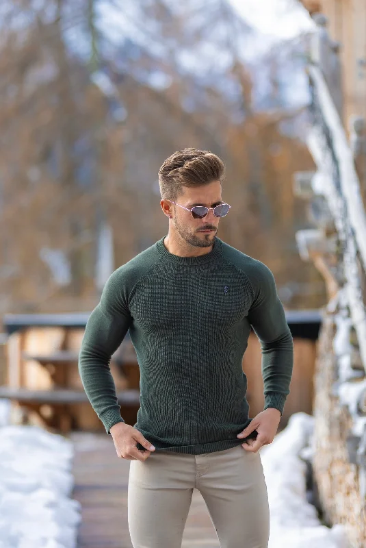 Fantastic Deals Father Sons Khaki Knitted Honeycomb Raglan Crew Super Slim Jumper With Metal Decal - FSN064 Fantastic Deals Father Sons Khaki Knitted Honeycomb Raglan Crew Super Slim Jumper With Metal Decal - FSN064