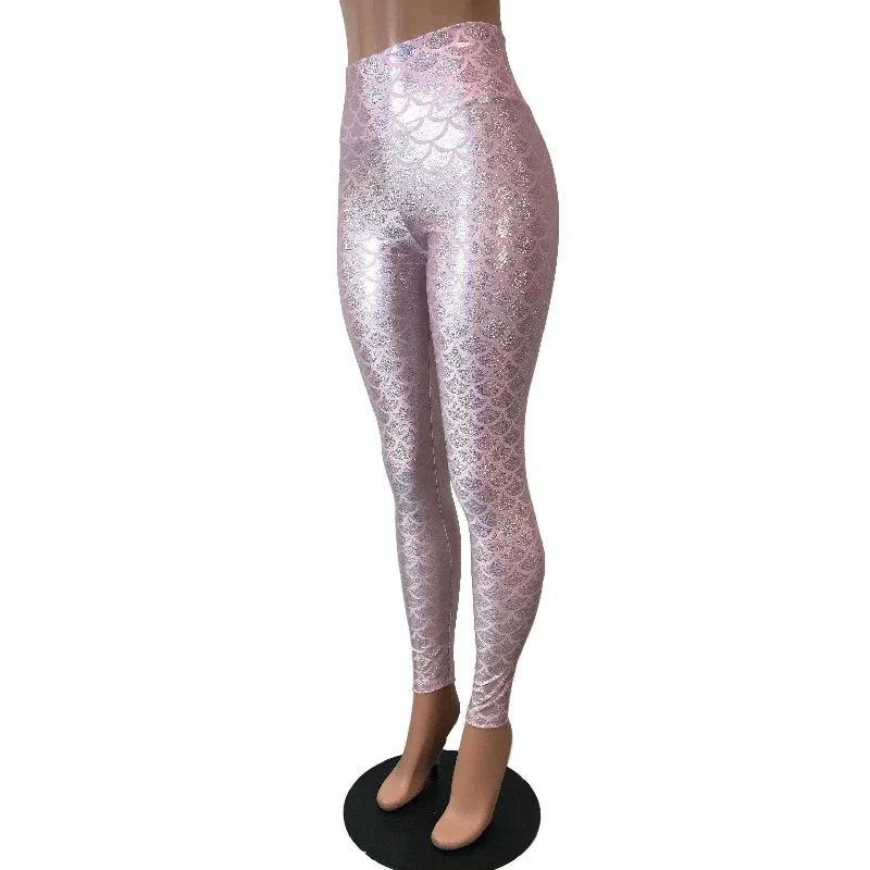 Unmissable Sale Pink Mermaid Scale Holo Holographic High Waisted Leggings Pants