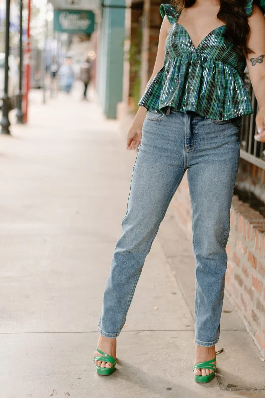 Weekend Deals That Please Cello Medium Wash High Rise Mom Jean
