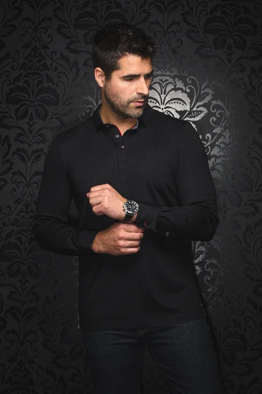 Celebrate the Weekend with Discounts Au Noir Stretch Long-Sleeve Polos | Chelsea Black