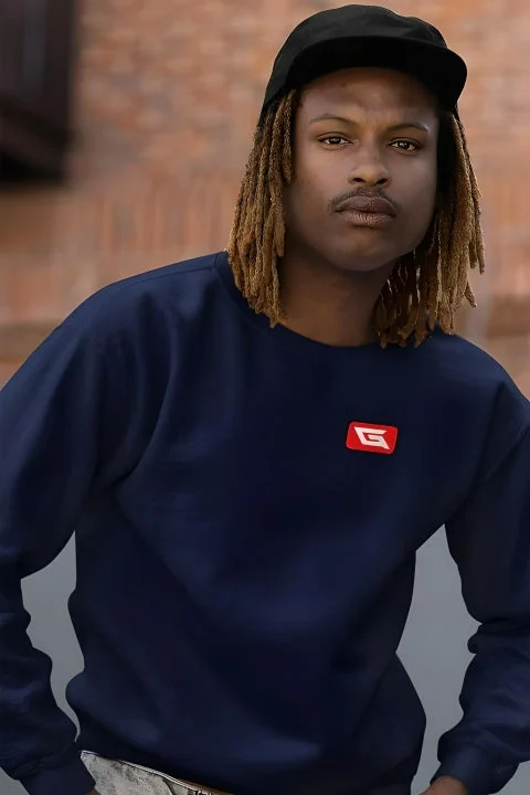Early Bird Discount Designer Sweatshirts for Men Gymate Red logo Navy [Chest]