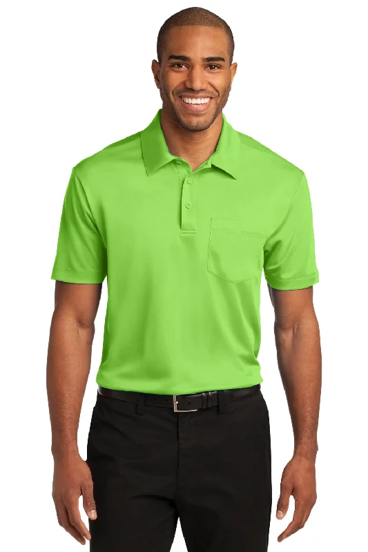 Weekend Deals You Can't Resist Port Authority Mens Silk Touch Performance Moisture Wicking Short Sleeve Polo Shirt w/ Pocket - Lime Green - Closeout