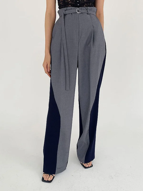Online Exclusive Belted Two Tone Trendy Wide Leg Pants