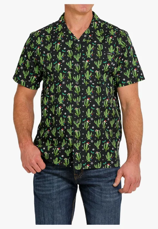 Clearance Event Cinch Mens Christmas Cactus Short Sleeve Shirt