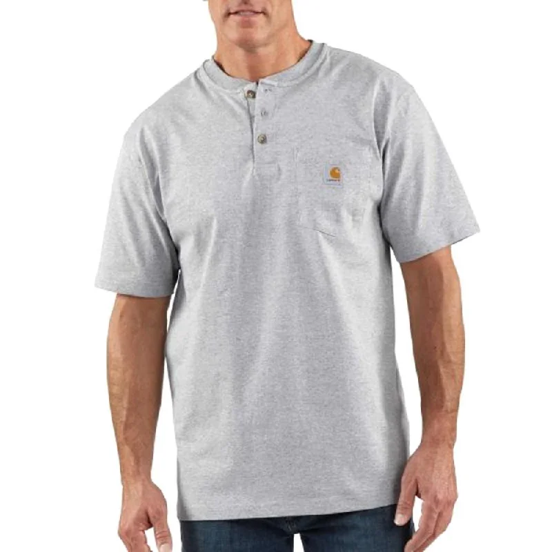 Time-Limited Offer K84 - Loose fit heavyweight short-sleeve pocket henley t-shirt - Heather Grey Time-Limited Offer K84 - Loose fit heavyweight short-sleeve pocket henley t-shirt - Heather Grey