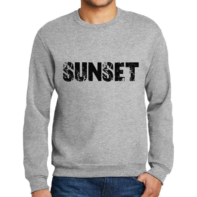 Hot Deal Men's Printed Graphic Sweatshirt Popular Words SUNSET Grey Marl
