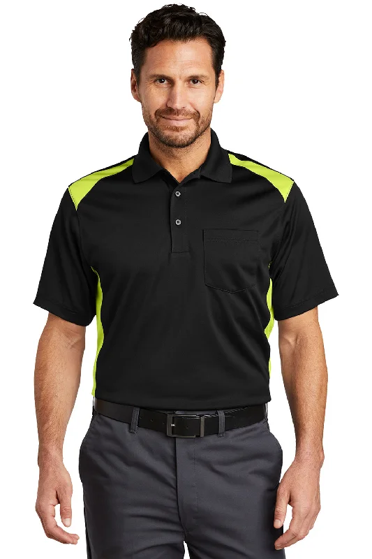 Exclusive Savings CornerStone Mens Select Moisture Wicking Short Sleeve Polo Shirt w/ Pocket - Black/Shock Green Exclusive Savings CornerStone Mens Select Moisture Wicking Short Sleeve Polo Shirt w/ Pocket - Black/Shock Green