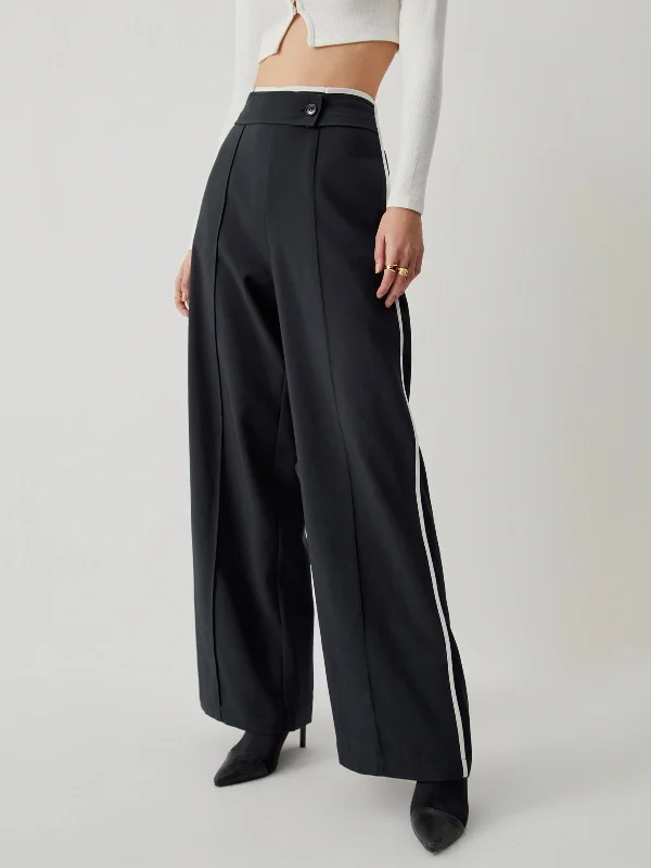 Weekend Specials You Can't Miss High Waist Contrast Trendy Trim Wide Leg Pants