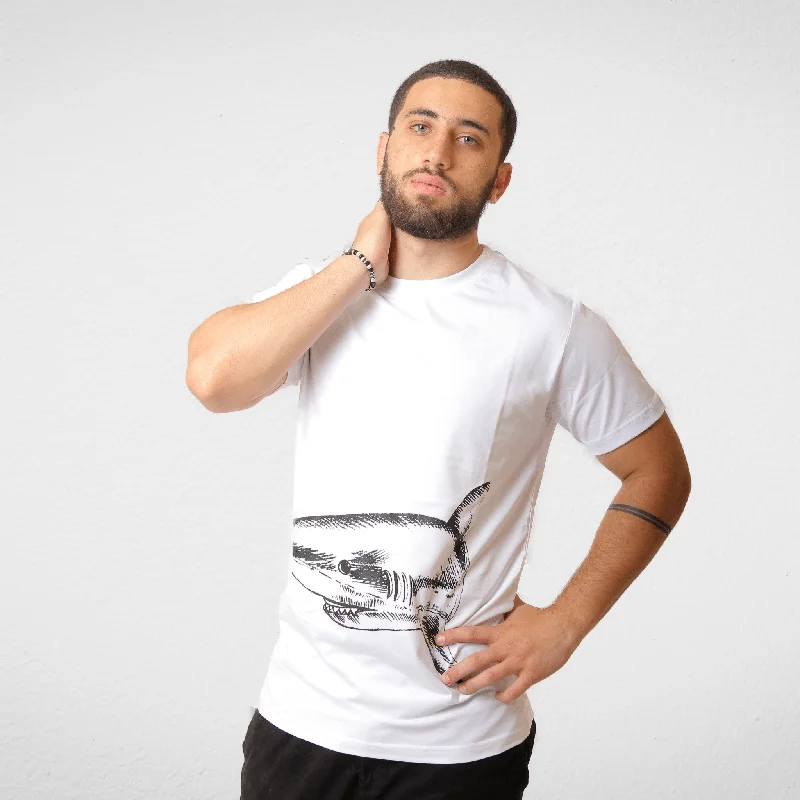 New Markdowns Men Tshirt - "Shark" - White