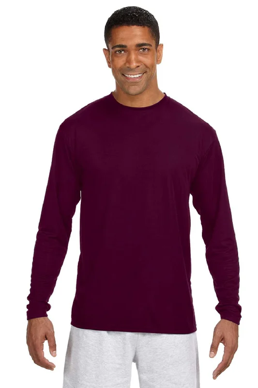 Shop and Save A4 Mens Performance Moisture Wicking Long Sleeve Crewneck T-Shirt - Maroon Shop and Save A4 Mens Performance Moisture Wicking Long Sleeve Crewneck T-Shirt - Maroon
