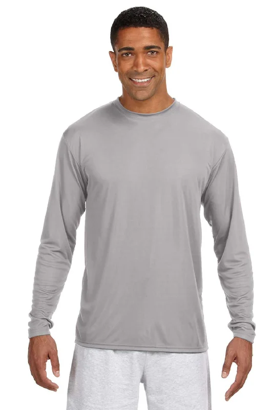 Weekend Discounts to Love A4 Mens Performance Moisture Wicking Long Sleeve Crewneck T-Shirt - Silver Grey Weekend Discounts to Love A4 Mens Performance Moisture Wicking Long Sleeve Crewneck T-Shirt - Silver Grey