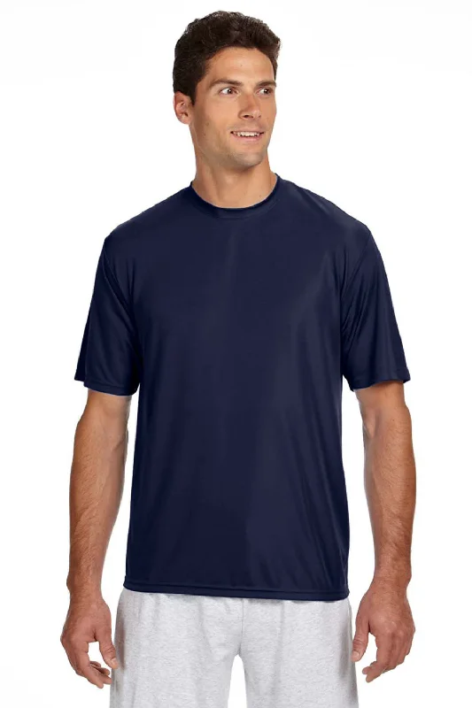 Steals and Deals A4 Mens Performance Moisture Wicking Short Sleeve Crewneck T-Shirt - Navy Blue