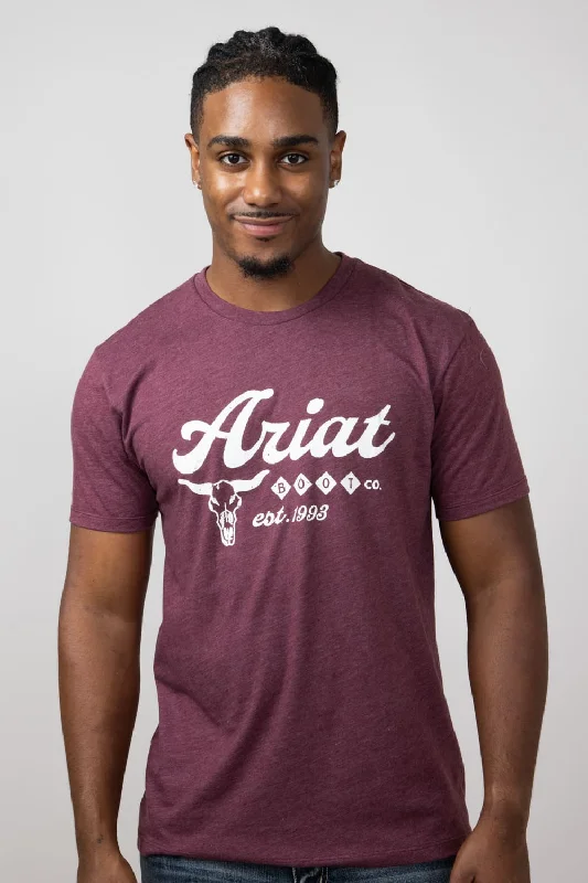 Bargain Bin Ariat Established Boot Co Short Sleeve Graphic T-Shirt for Men in Maroon Heather | 10052504 Bargain Bin Ariat Established Boot Co Short Sleeve Graphic T-Shirt for Men in Maroon Heather | 10052504