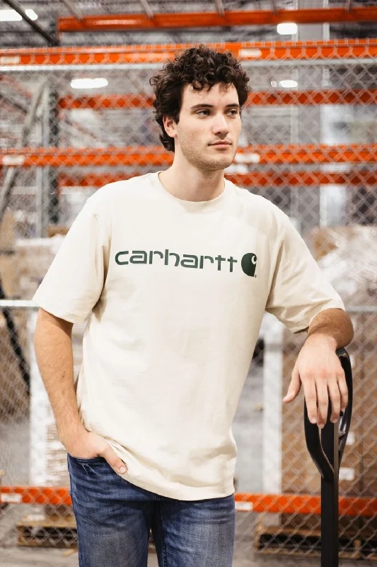 Seasonal Clearance Carhartt Loose Fit Heavyweight Logo Graphic T-Shirt for Men in Oat Mlik | K195-A16-OAT Seasonal Clearance Carhartt Loose Fit Heavyweight Logo Graphic T-Shirt for Men in Oat Mlik | K195-A16-OAT