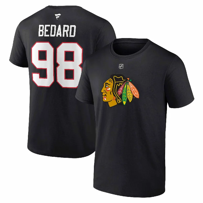 Today Only Chicago Blackhawks Connor Bedard Black Player Name & Number T-Shirt