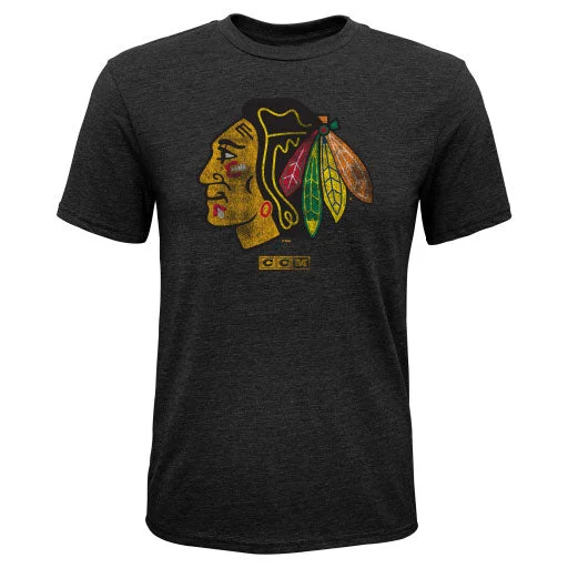Half Price Chicago Blackhawks Youth Distressed Logo Tri-Blend T-Shirt